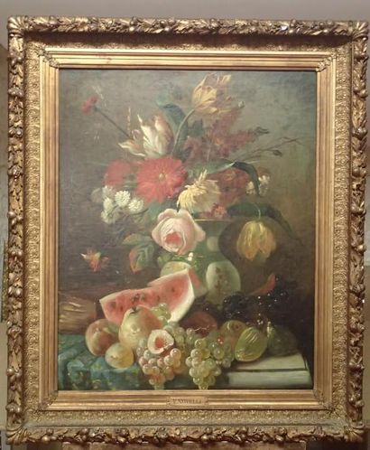 null Ernesto NOVELLI (XIX) Nature morte au bouquet Huile sur toile Signée en bas...
