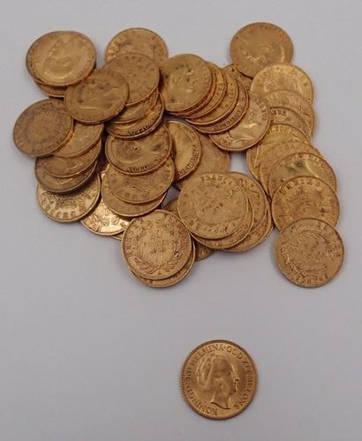 null LOT de 50 pièces de 20 Francs datées entre 1852 et 1869. On y joint une pièce...