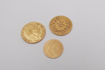 null LOT DE PIECES en or jaune comprenant 1 pièce de 5 francs au profil de Napoléon...