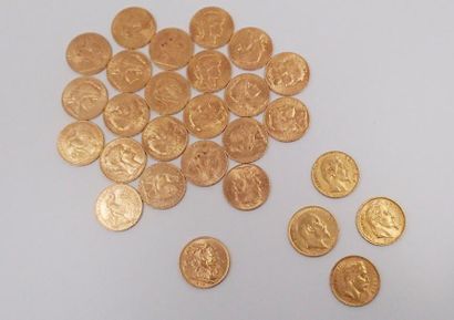 null LOT DE PIECES en or jaune comprenant 3 pièces au profil de Napoléon III datées...