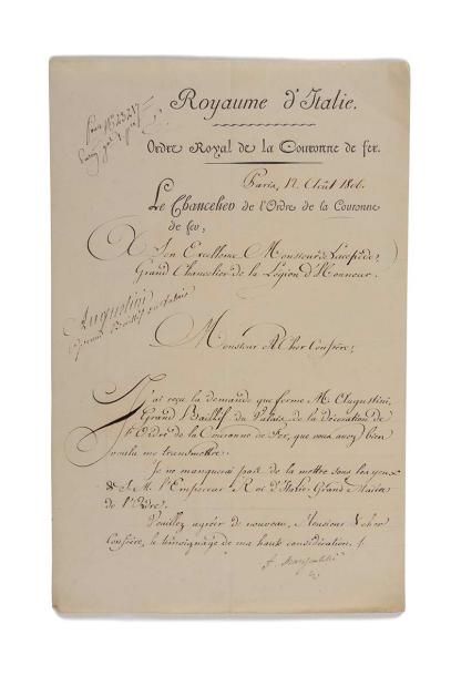null ORDRE ROYAL DE LA COURONNE DE FER L.S. du Chancelier de l’Ordre, Ferdinando...
