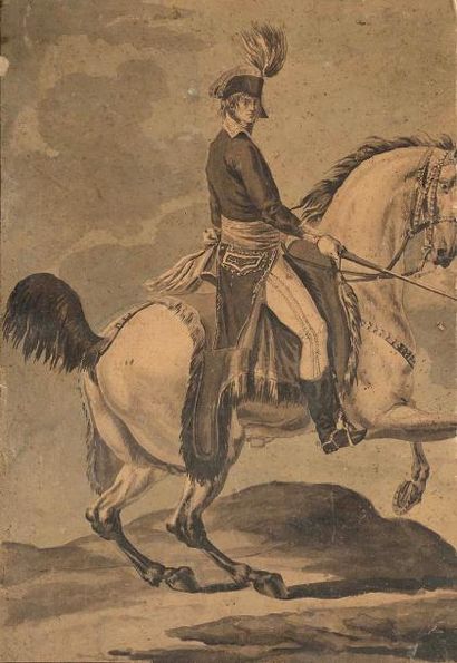 null Ecole française vers 1795 Portrait cavalier présumé du général Bonaparte Plume...
