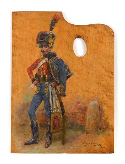  Maurice ORANGE (1867-1916) Hussard du 9e régiment, en pied. Compagnie d’élite. Epoque...