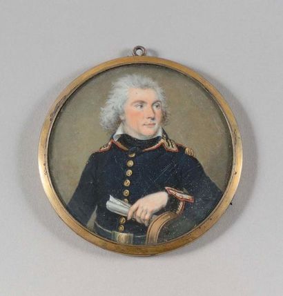 null Ecole française vers 1810 Portrait d’un Officier en uniforme accoudé et en buste...