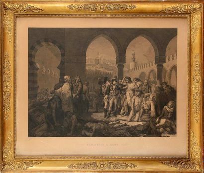 null Baron Antoine Jean GROS, d’après Bonaparte à Jaffa Gravure Sous-verre. 71 cm...