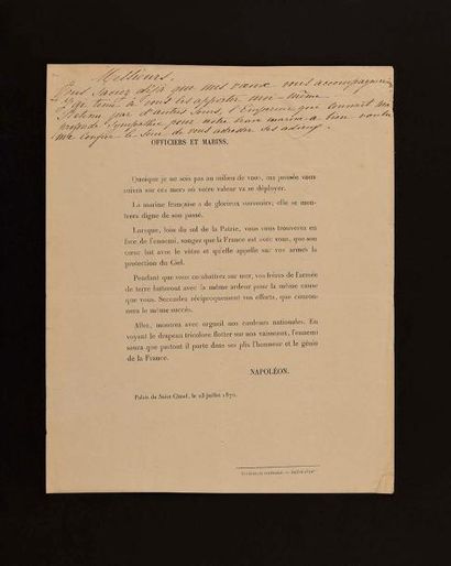 null Rare déclaration de l’Empereur Napoléon III annotée de la main de l’Impératrice...