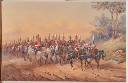 null Orlando NORIE (1832-1901) Horseguards, vers 1880. Paire de grandes aquarelles...