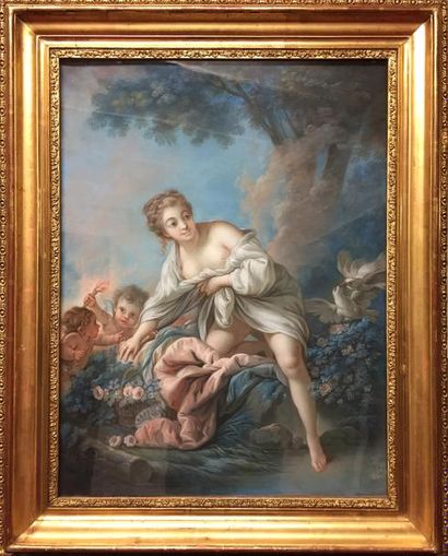 null Dans le goût de François BOUCHER Femme et putto Pastel 59 x 44 cm