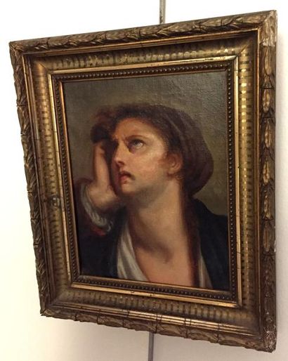 null ECOLE FRANCAISE XIXème siècle Jeune homme songeur Huile sur toile 22 x 16 c...