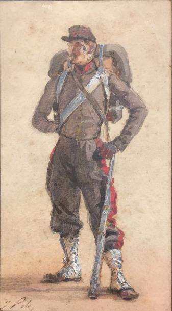 null Isidore PILS (1813-1875) Soldat Aquarelle signée en bas à gauche 19,5 x 11 cm...