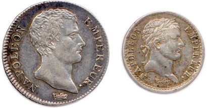 null EMPIRE FRANÇAIS Lot de deux monnaies d’argent : Franc (tête de Bonaparte) 1806...