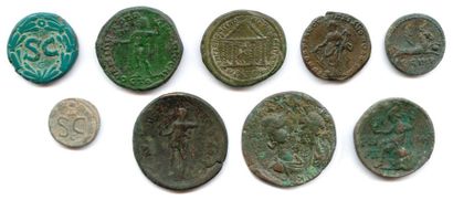null lot de neuf monnaies coloniales romaines en bronze : Domitien Antioche, Caracalla...