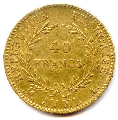 null BONAPARTE PREMIER CONSUL (1799 - 1804) 40 Francs or an XI A = Paris. T.B.
