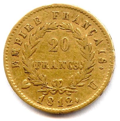 null NAPOLÉON Ier 20 Francs or (tête laurée) 1812 U = Turin. Rare. T.B.