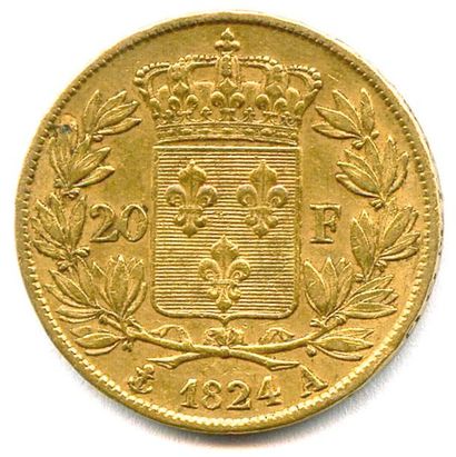 null LOUIS XVIII 20 Francs or (tête nue) 1824 A = Paris. T.B.