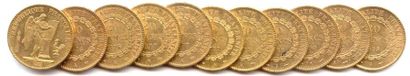 null Lot de 11 pièces 20 Francs or (type génie) : 1876 (3), 1877 (4), 1889, 1890,...