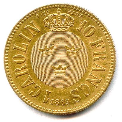 null SUÈDE – CHARLES XV (1859 – 1872) Carolin – 10 Francs or 1869 Stokholm. Fr 92...