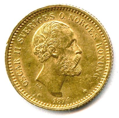 null SUÈDE – OSCAR II (1872-1907) 10 Kronor or 1874. Fr 94 Très beau