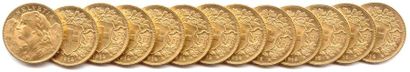 null Lot de 13 pièces 20 Francs or Suisse : 1914 B (8) et 1915 B (5). Superbes