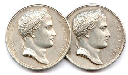 null Lot de deux médailles en argent (refrappes) à l’effigie de Napoléon Ier commémoratives...