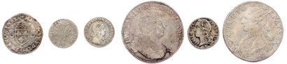null Lot de six monnaies françaises en argent : douzain aux croissants d’Henri II...