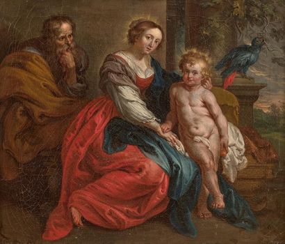 null Attribué à Jan Joseph HOREMANS (1714 - 1790) Sainte famille au perroquet dans...