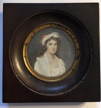 null Jean BENNER Ecole Française vers 1820 Portrait de jeune femme au bonnet blanc...