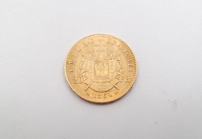 null PIECE en or jaune de vingt Francs Napoléon III datant de 1864. Poids : 6,4 g...