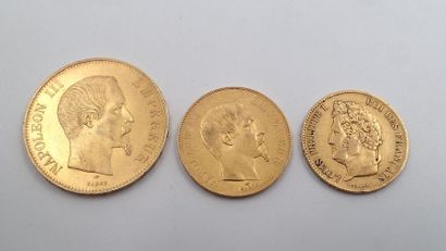 null LOT DE TROIS PIECES en or jaune comprenant une pièce de cent Francs Napoléon...
