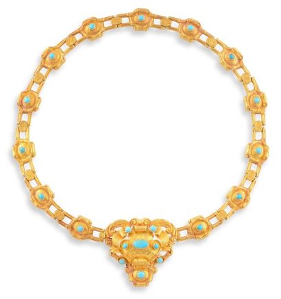null PARURE Époque Napoléon III en or jaune 18K et turquoises, composée d’un collier...