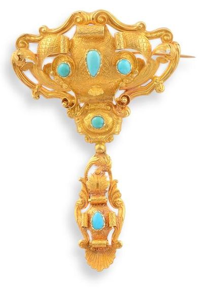 null PARURE Époque Napoléon III en or jaune 18K et turquoises, composée d’un collier...