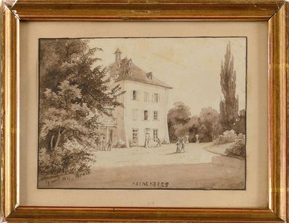 null Thomas BIRCH (1779-1851) attribué à « Parc du château d’Arenenberg » Lavis et...
