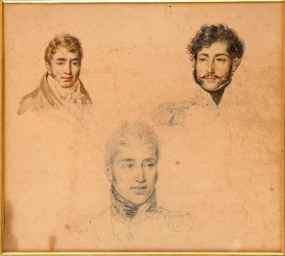 null Hippolyte LECOMTE (1781-1857), attribué à. « Trois études de visage dont une...