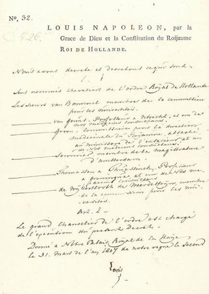 null Ordre Royal de Hollande - Ordre de l'Union Deux documents : - Ordre Royal de...
