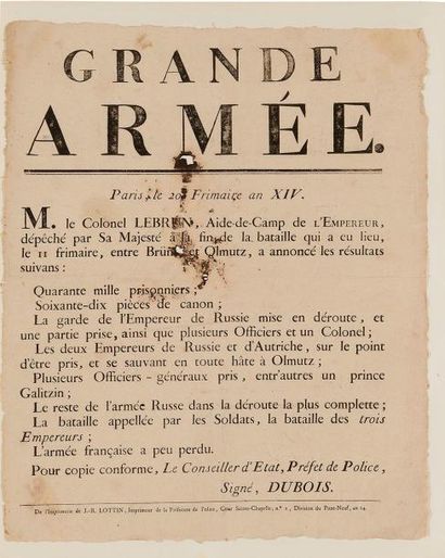 null CAMPAGNE DE 1805 « BULLETINS DE LA GRANDE ARMEE » Ensemble de 32 placards retraçant...