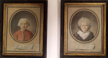 null ECOLE FRANCAISE DU XVIIIème siècle Portrait d'un couple Paire de pastels et...