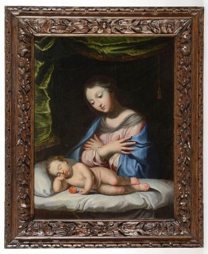 null ECOLE FRANCAISE du XVIIème siècle, Atelier de Jacques STELLA La Vierge veillant...