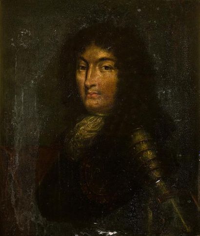 null Dans le goût de HOUASSE (1645-1710) Portrait de Louis XIV Panneau 43 x 36,5...