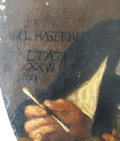 null ECOLE HOLLANDAISE DU XVIIème siècle Portrait d'écrivain à son bureau Huile sur...