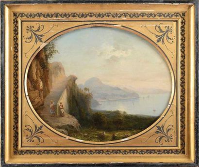 null Gabriele SMARGIASSI (1798-1882) Vue sur la baie de Naples Huile sur panneau...