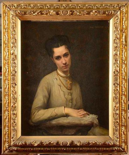 null Eugène THIRION (1839-1910) Portrait de jeune fille accoudée à son prie-Dieu...