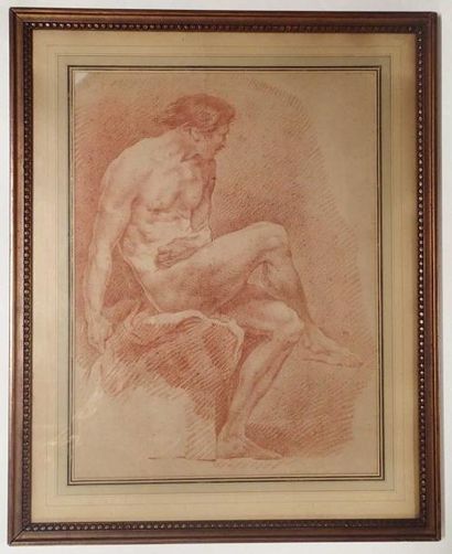 null ECOLE FRANCAISE du XIXème siècle Faune et Homme nu Paire de sanguines 56 x 41...