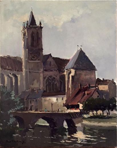 null Gérard BARTHELEMY (1927-2016) Eglise de Moret-sur-Loing Huile sur toile, signée...
