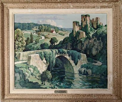 null Felix Raoul ETEVE (1902-1967) Paysage aux ruines Huile sur toile Signée en bas...