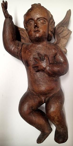 null ANGE en bois sculpté. Art populaire, XVIIIe siècle Hauteur : 55 cm (accidents...