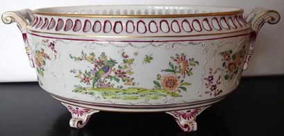 null SAMSON Jardinière en porcelaine polychrome à décor de bouquets fleuris dit au...