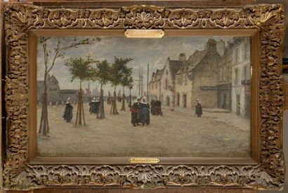 null Maurice GRÜN (1869-1947) Les bretonnes place du village Huile sur toile Signée...