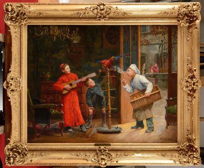 null Paul-Charles CHOCARNE-MOREAU (1855-1931) Le perroquet Huile sur toile Signée...