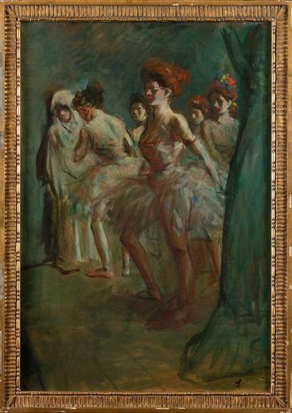 null Jean-Louis FORAIN (1852-1931) Danseuses dans les coulisses Huile sur toile Monogrammée...