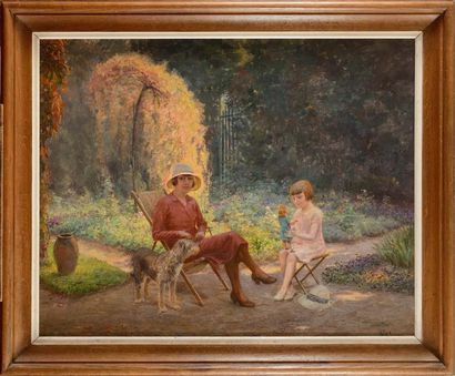 null Henri Marie CHARRY (1878-1962) La mère et sa fille dans le jardin Huile sur...